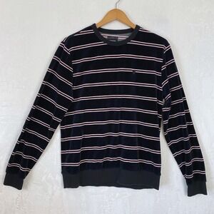 Brixton Mens Striped Velour West Coast Surf Skate‎ Streetwear Crewneck Shirt Med